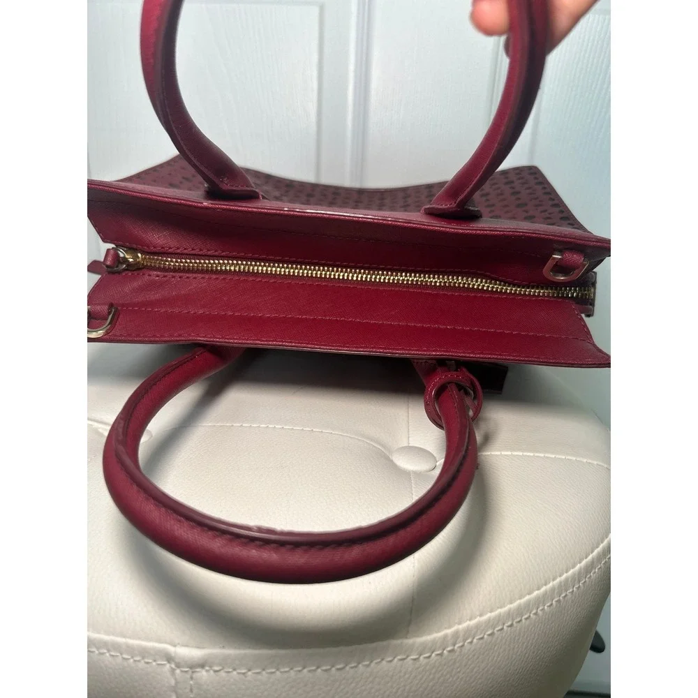 Kate‎ Spade Satchel Laser Cut Perforated Burgundy Saffiano Leather Tote Bag Red